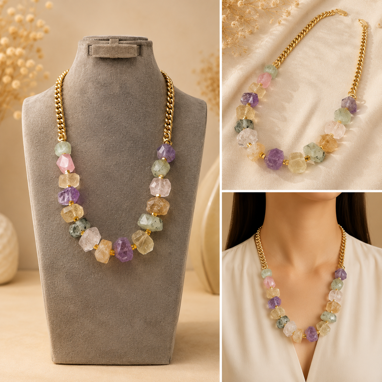 Amethyst and rose quartz necklace